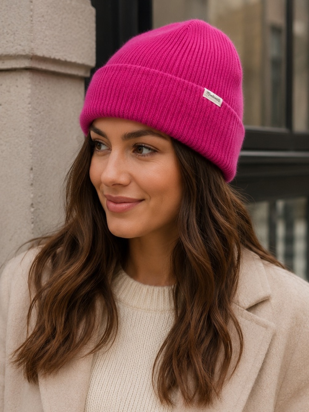 Madewell Bright Pink Ribbed Cuffed Beanie